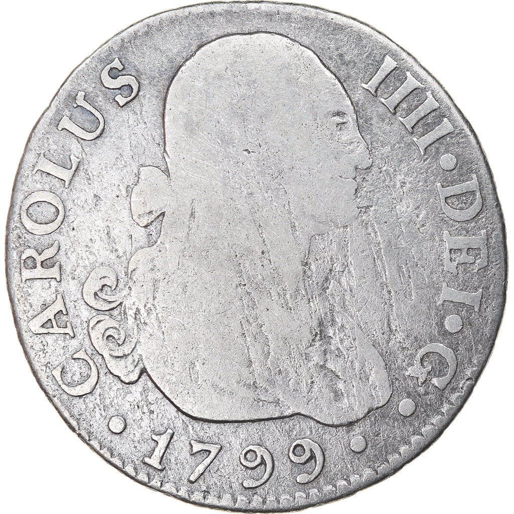 Moneda, España, Charles IV, 2 Reales, 1799, Seville, BC, Plata, KM:430.2