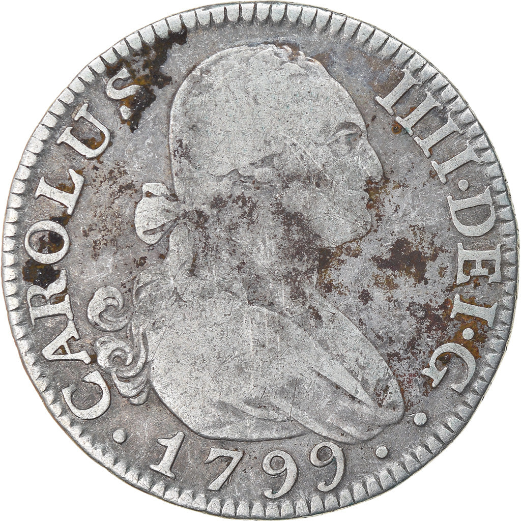 Moneta, Spagna, Charles IV, 2 Reales, 1799, Madrid, MB+, Argento, KM:430.1