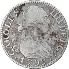 Moneta, Spagna, Charles IV, 2 Reales, 1799, Madrid, MB+, Argento, KM:430.1