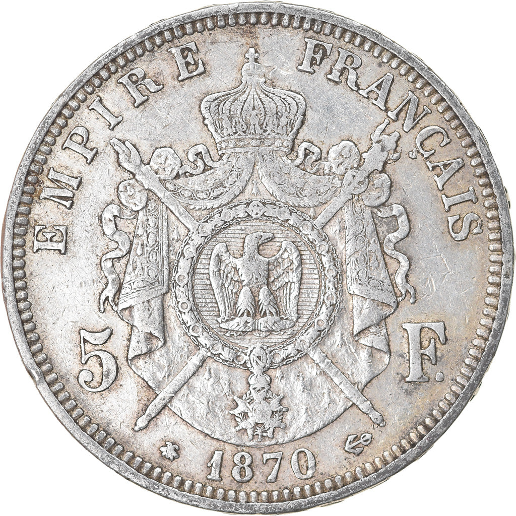 Moneta, Francia, Napoleon III, Napoléon III, 5 Francs, 1870, Paris, MB+