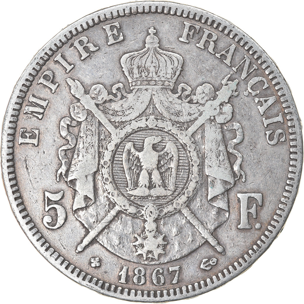 Coin, France, Napoléon III, 5 Francs, 1867, Strasbourg, VF(30-35), Silver