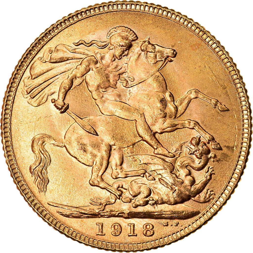 Coin, INDIA-BRITISH, George V, Sovereign, 1918, Bombay, AU(55-58), Gold, KM:525A