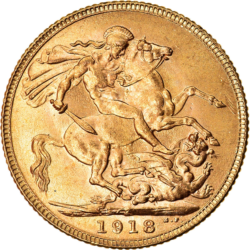 Coin, INDIA-BRITISH, George V, Sovereign, 1918, Bombay, MS(60-62), Gold, KM:525A