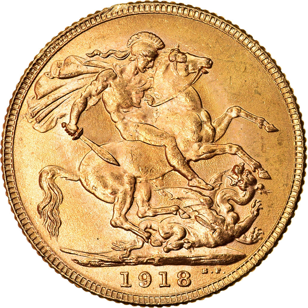 Coin, INDIA-BRITISH, George V, Sovereign, 1918, Bombay, MS(60-62), Gold, KM:525A