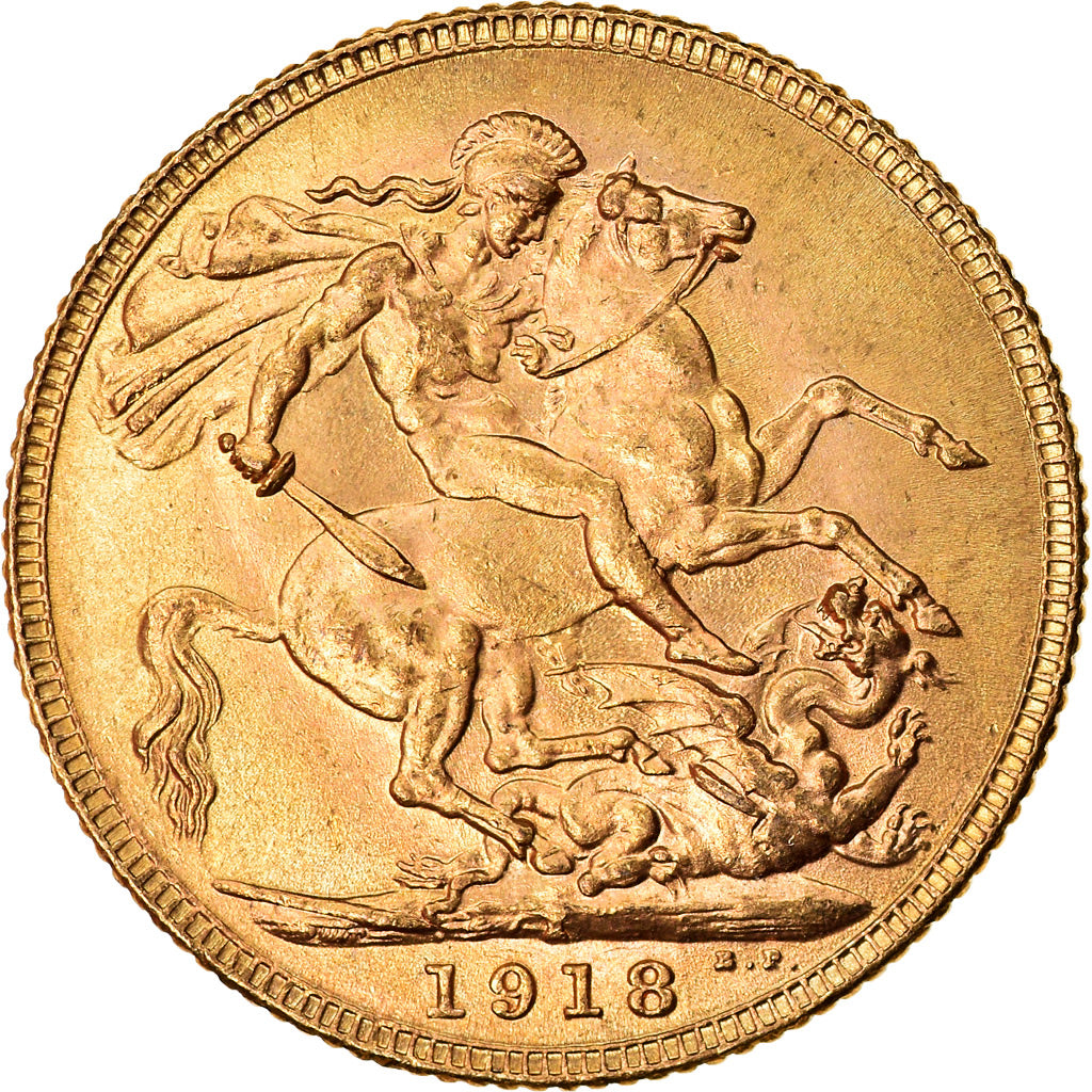 Coin, INDIA-BRITISH, George V, Sovereign, 1918, Bombay, MS(60-62), Gold, KM:525A