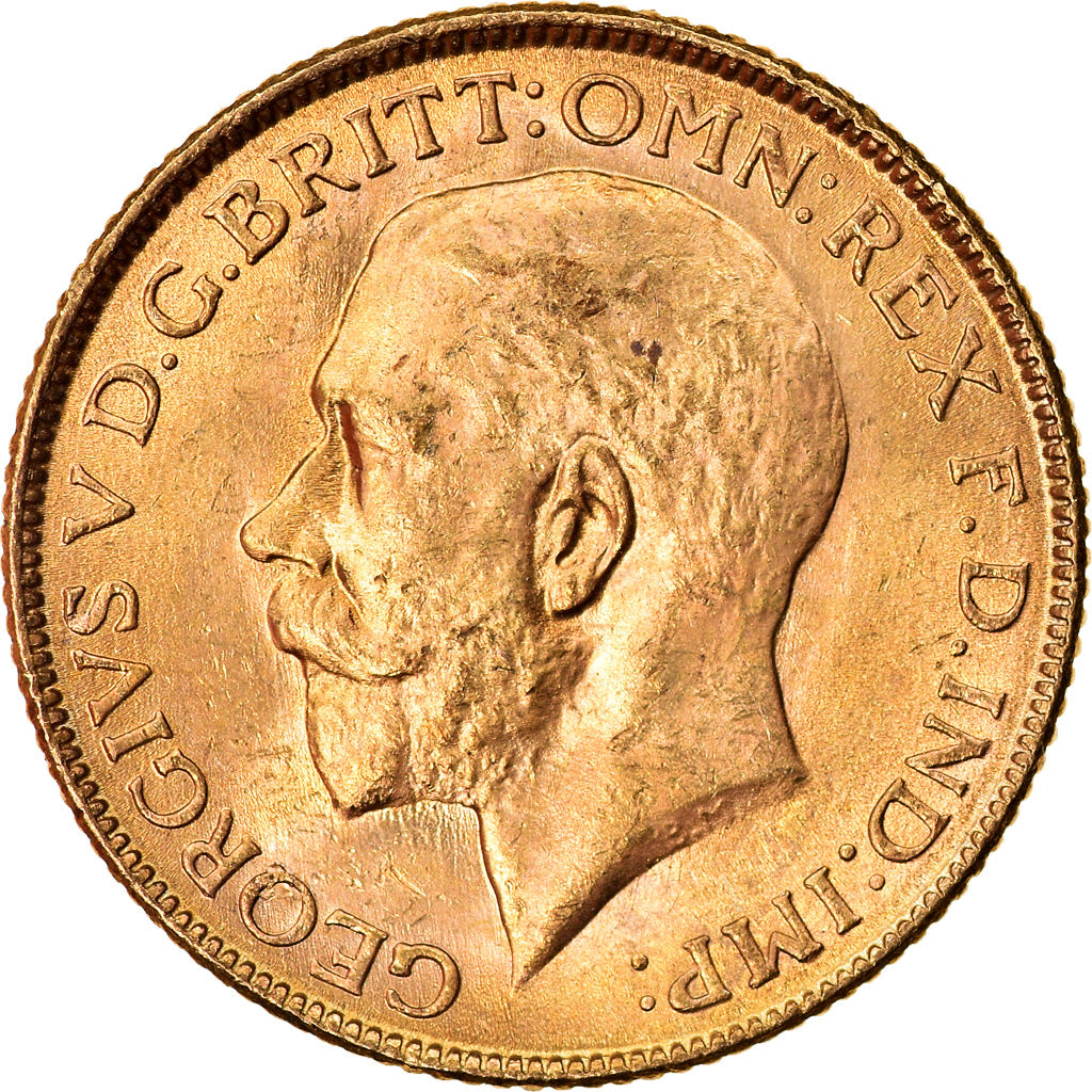 Moneta, INDIE BRYTYJSKIE, George V, Sovereign, 1918, Bombay, MS(60-62), Złoto