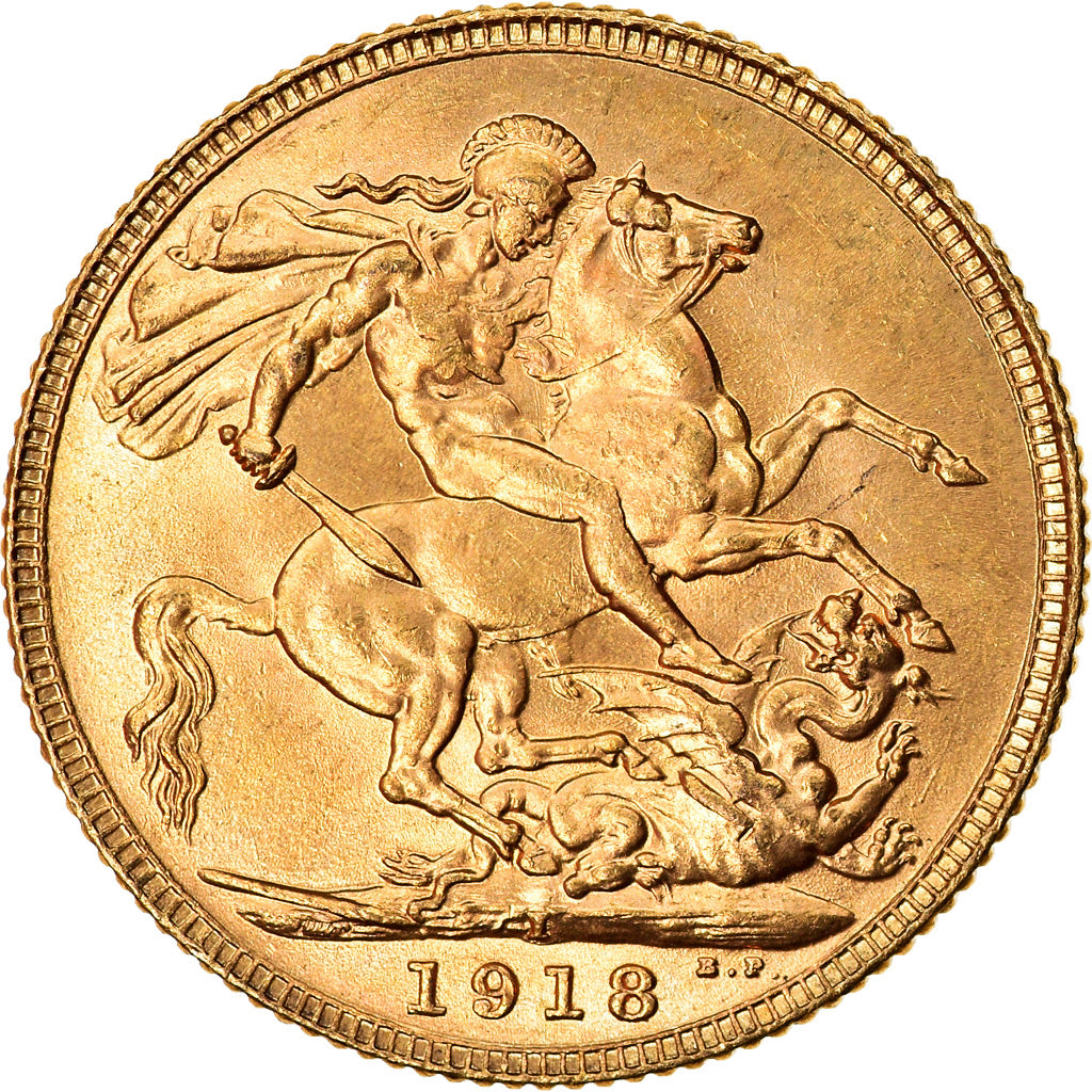 Coin, INDIA-BRITISH, George V, Sovereign, 1918, Bombay, MS(63), Gold, KM:525A