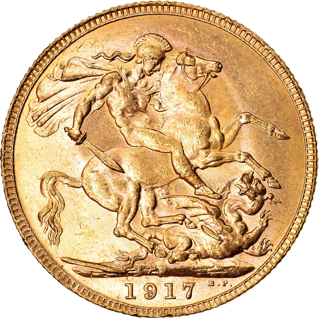 Coin, Australia, George V, Sovereign, 1917, Perth, MS(60-62), Gold, KM:29