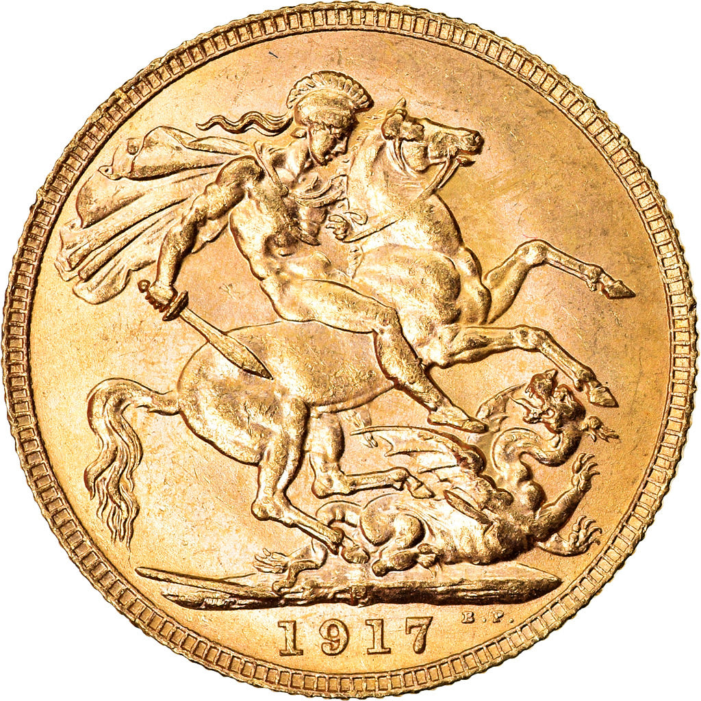 Coin, Australia, George V, Sovereign, 1917, Perth, MS(60-62), Gold, KM:29