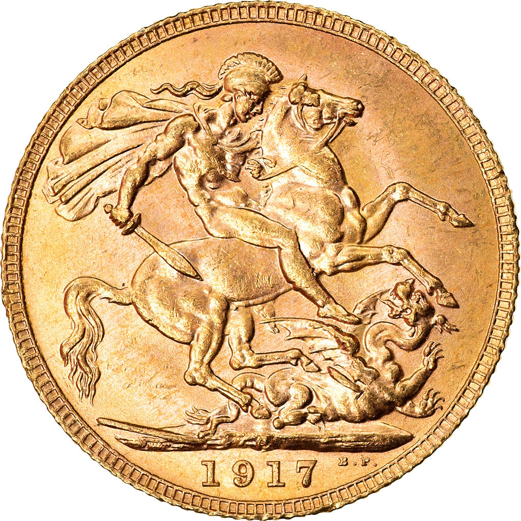 Coin, Australia, George V, Sovereign, 1917, Perth, MS(60-62), Gold, KM:29