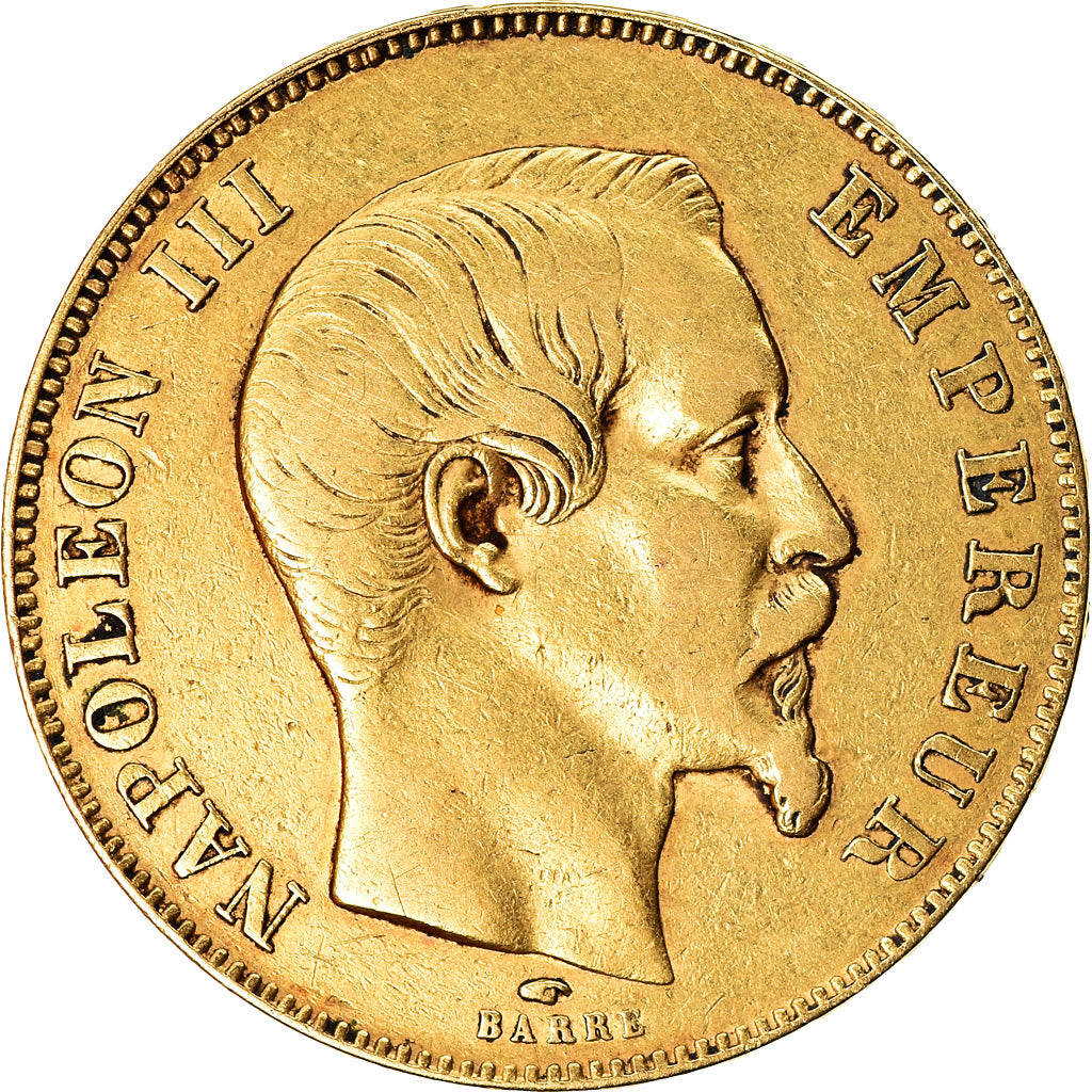 Moneda, Francia, Napoleon III, Napoléon III, 50 Francs, 1857, Paris, BC+, Oro