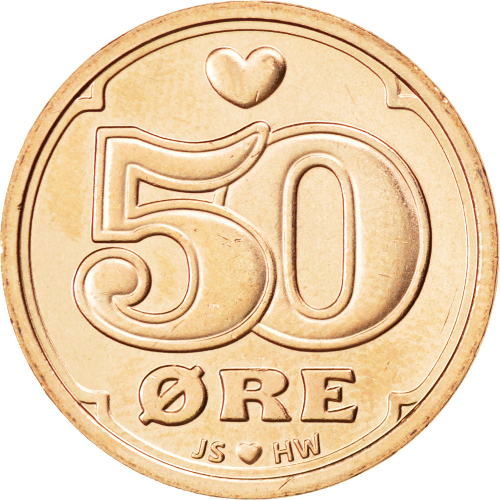 Coin, Denmark, 50 Öre, 2014, MS(63), Bronze, KM:866.3