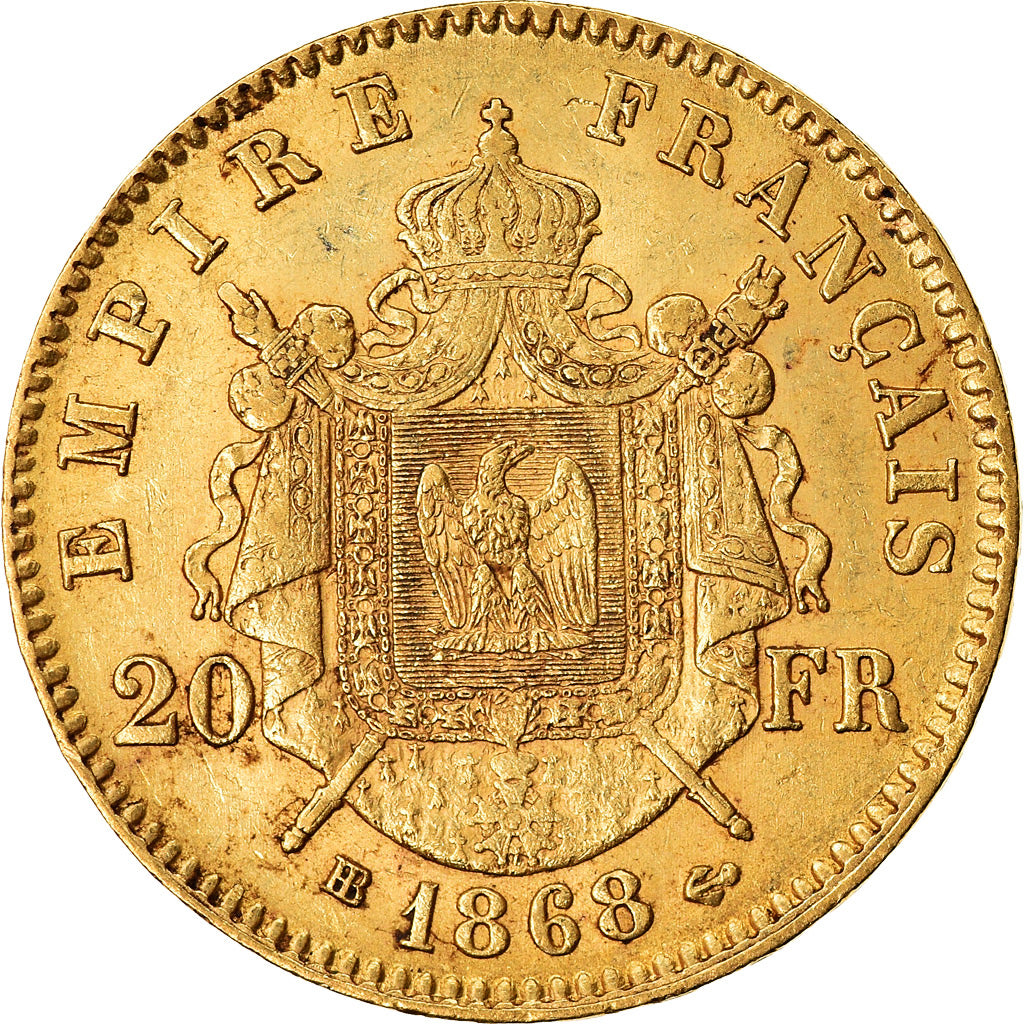 Moneta, Francja, Napoleon III, Napoléon III, 20 Francs, 1868, Strasbourg