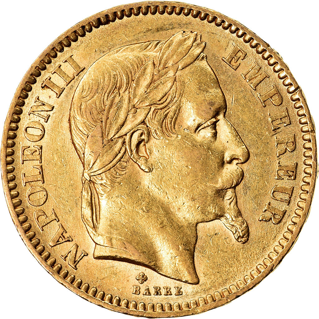 Moneta, Francia, Napoleon III, Napoléon III, 20 Francs, 1863, Strasbourg, BB