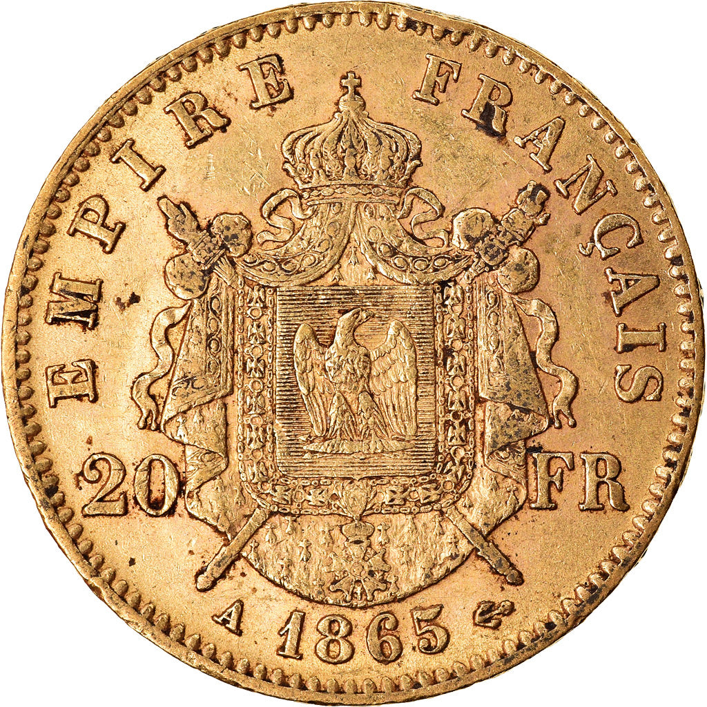 Moeda, França, Napoleon III, Napoléon III, 20 Francs, 1865, Paris, AU(50-53)