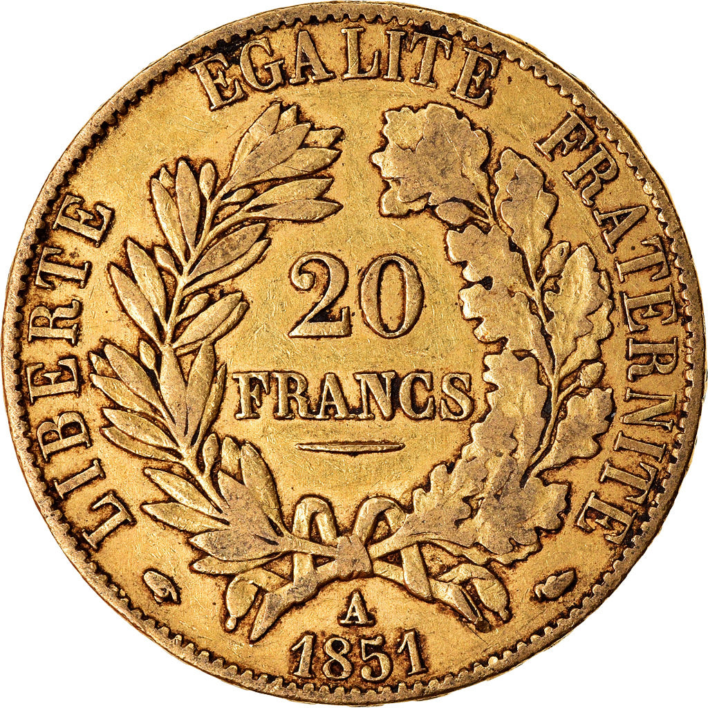 Moneta, Francja, Cérès, 20 Francs, 1851, Paris, EF(40-45), Złoto, KM:762