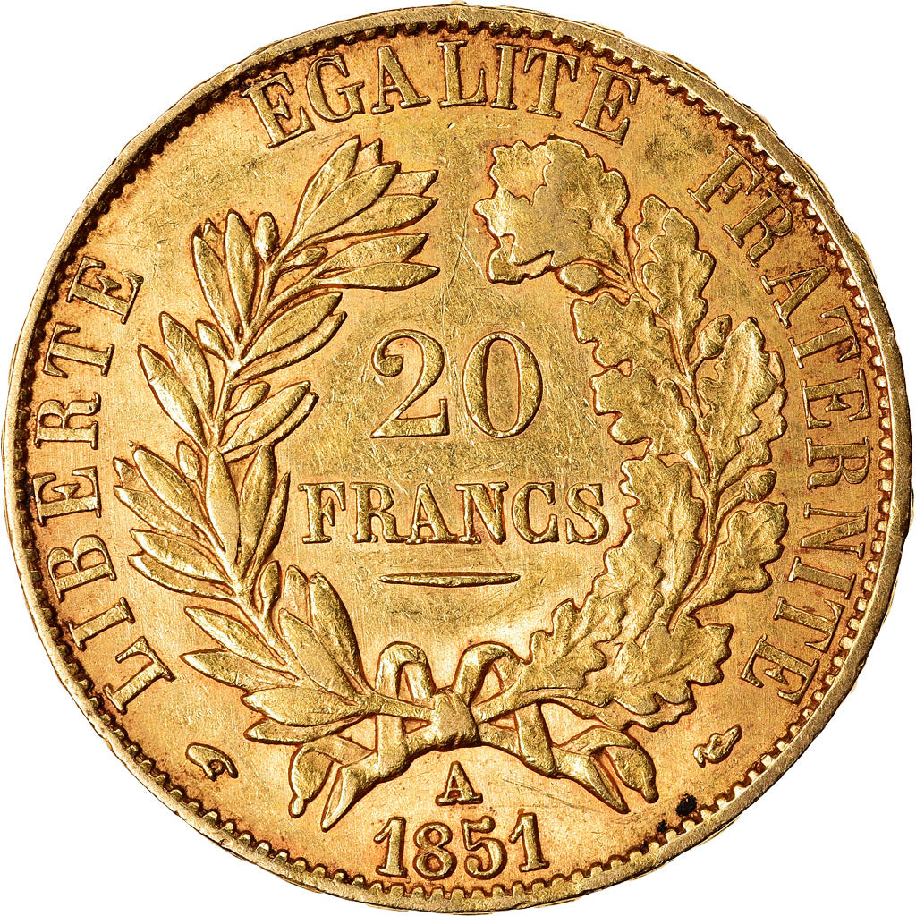 Moneta, Francia, Cérès, 20 Francs, 1851, Paris, BB, Oro, KM:762