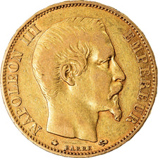 Moneda, Francia, Napoleon III, 20 Francs, 1859, Strasbourg, MBC+, Oro, KM:781.2