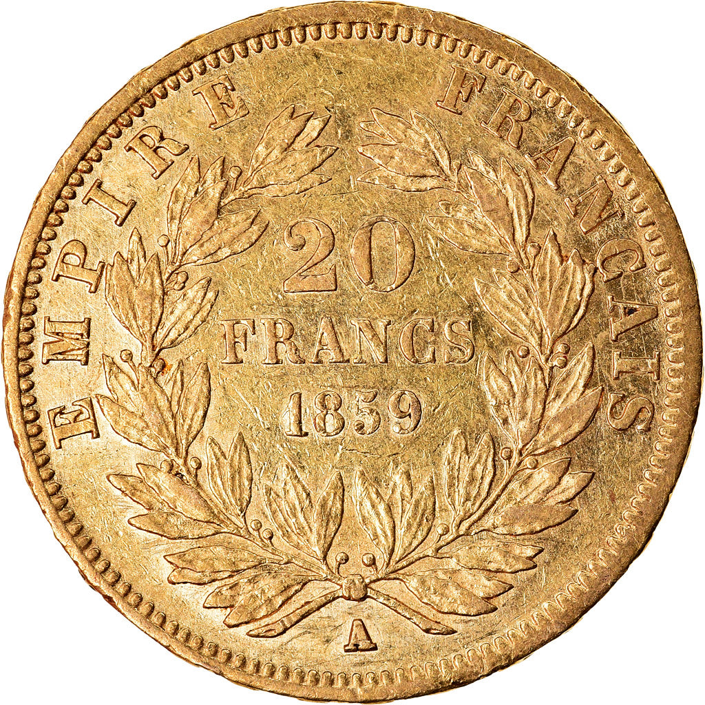 Coin, France, Napoleon III, 20 Francs, 1859, Paris, AU(50-53), Gold