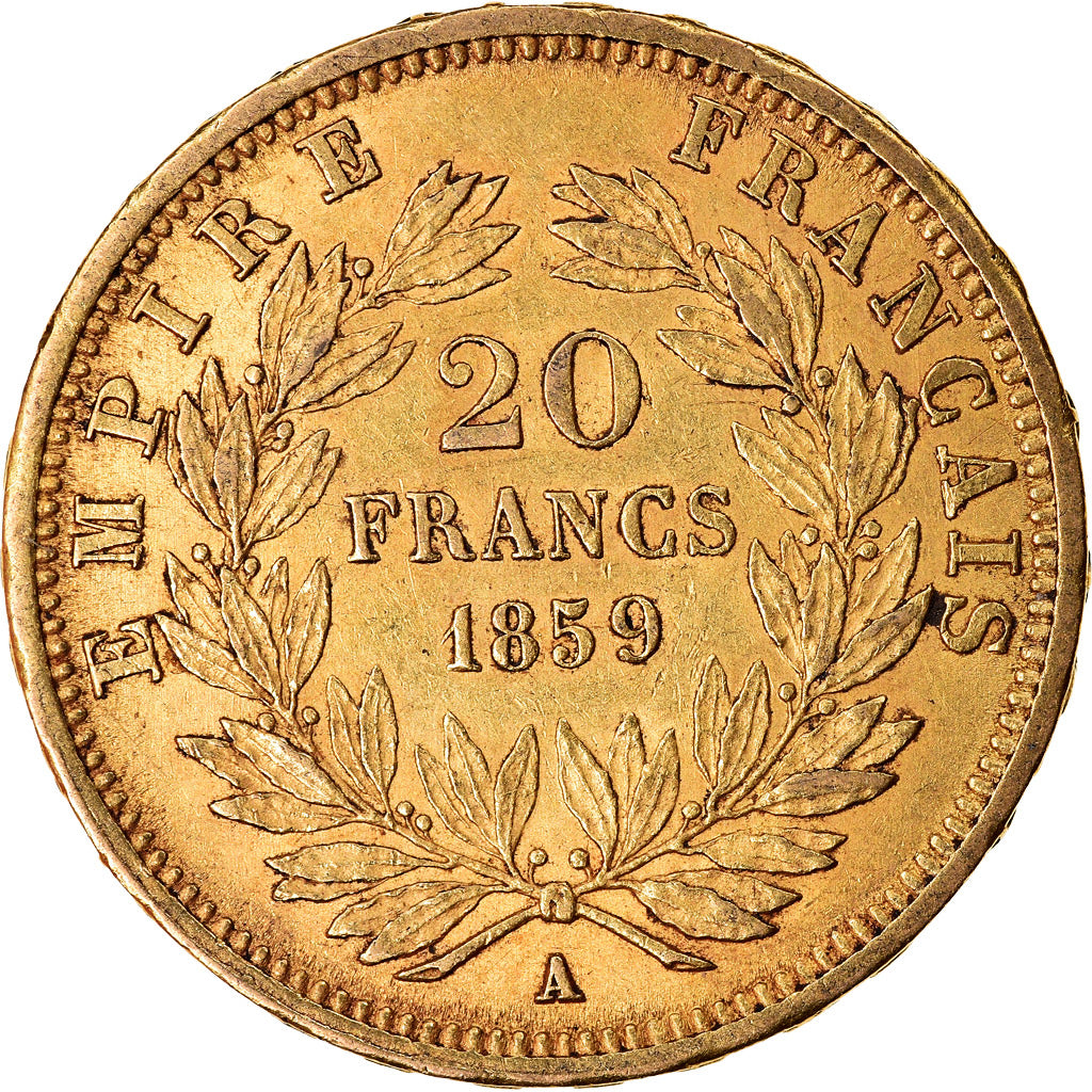 Moneda, Francia, Napoleon III, Napoléon III, 20 Francs, 1859, Paris, MBC+, Oro