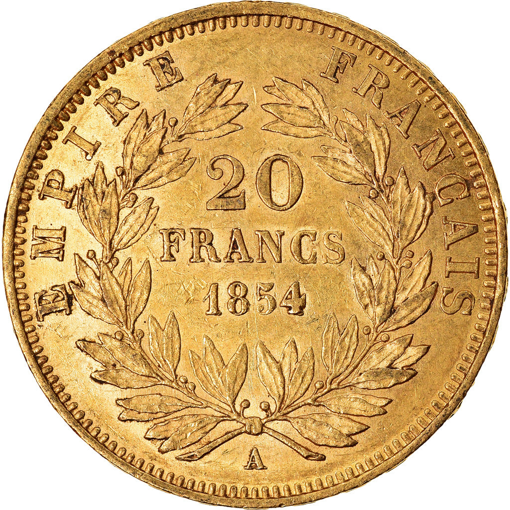 Moneta, Francja, Napoleon III, Napoléon III, 20 Francs, 1854, Paris, AU(50-53)