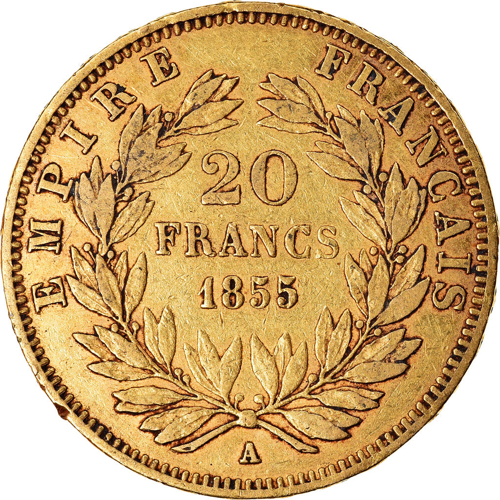 Moneta, Francia, Napoleon III, Napoléon III, 20 Francs, 1855, Paris, BB, Oro