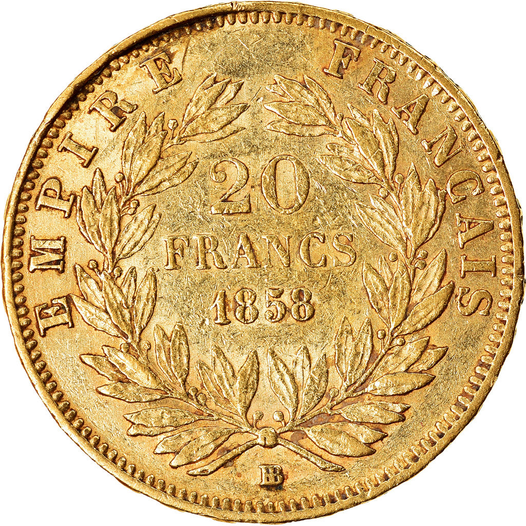 France, Napoleon III, 20 Francs, 1858, Strasbourg, TTB, Or, Gadoury:1061