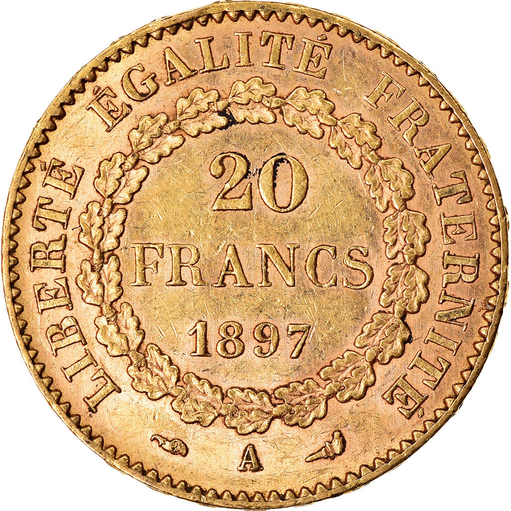 Moeda, França, Génie, 20 Francs, 1897, Paris, AU(50-53), Dourado, KM:825