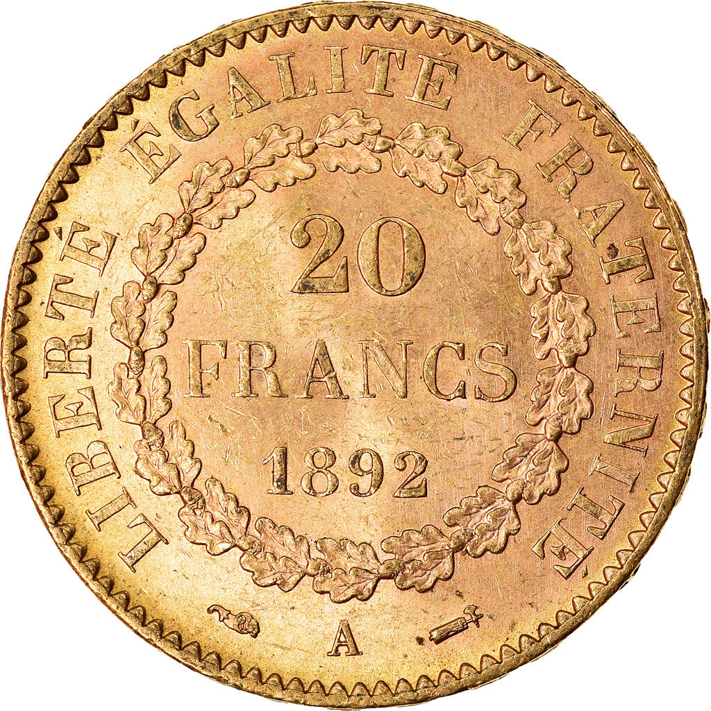 Coin, France, Génie, 20 Francs, 1892, Paris, AU(55-58), Gold, KM:825