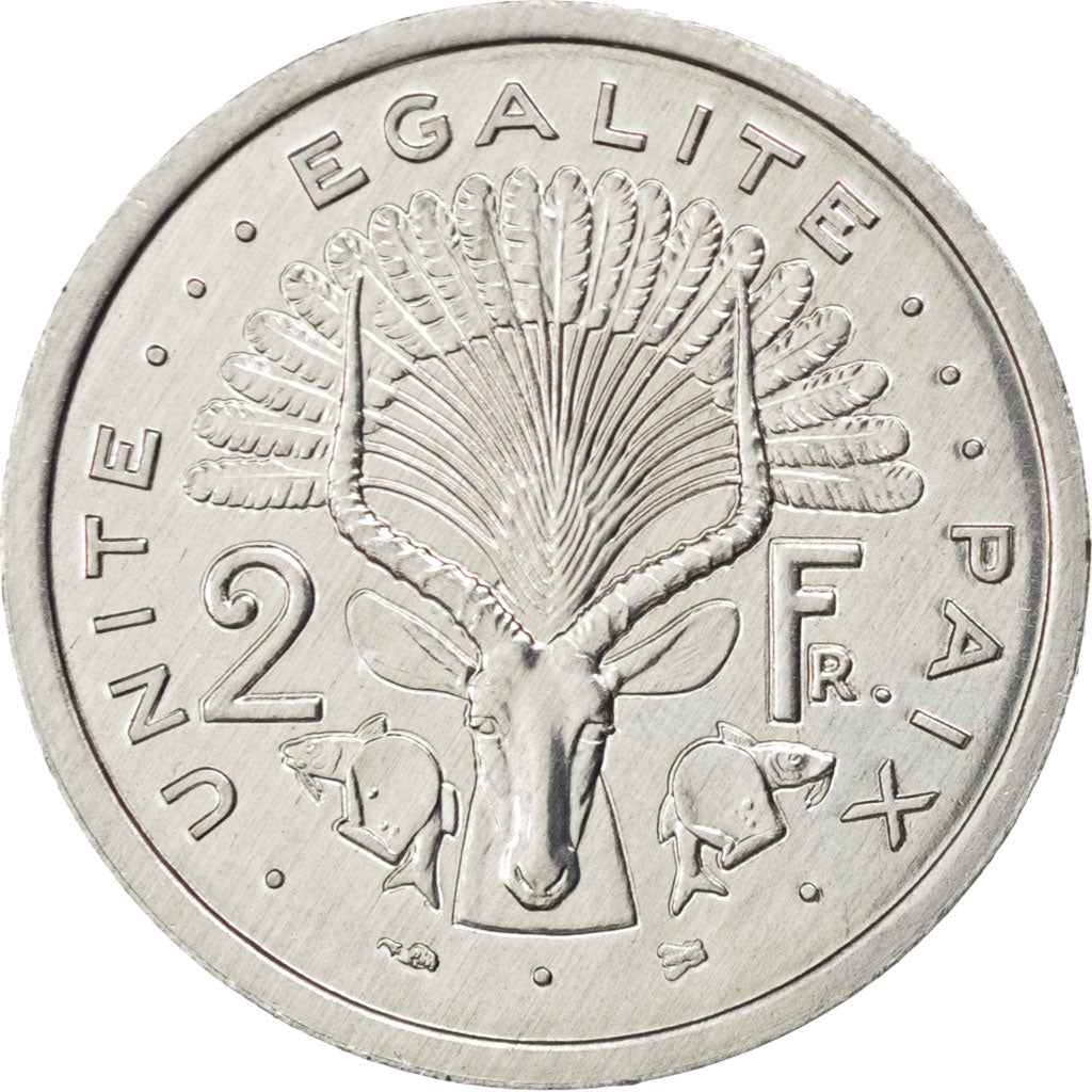 DJIBOUTI, 2 Francs, 1999, Paris, KM #21, MS(63), Aluminum, 27.1, 2.21