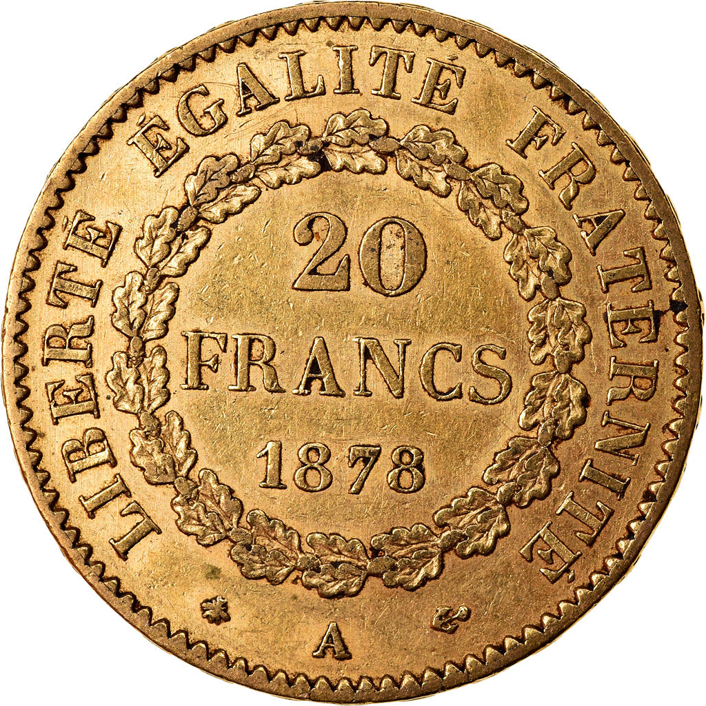 Moneta, Francia, Génie, 20 Francs, 1878, Paris, BB, Oro, KM:825, Gadoury:1063