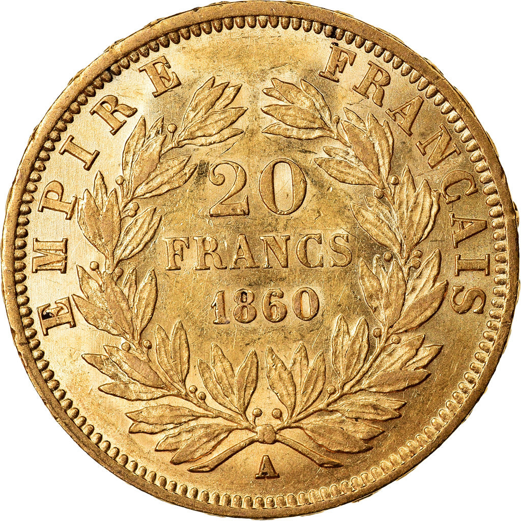 Coin, France, Napoleon III, Napoléon III, 20 Francs, 1860, Paris, AU(55-58)
