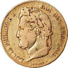 Moneda, Francia, Louis-Philippe, 20 Francs, 1840, Paris, BC+, Oro, KM:750.1