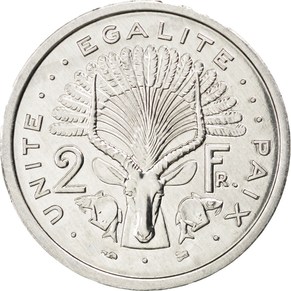 DJIBOUTI, 2 Francs, 1999, Paris, KM #21, MS(63), Aluminum, 27.1, 2.22