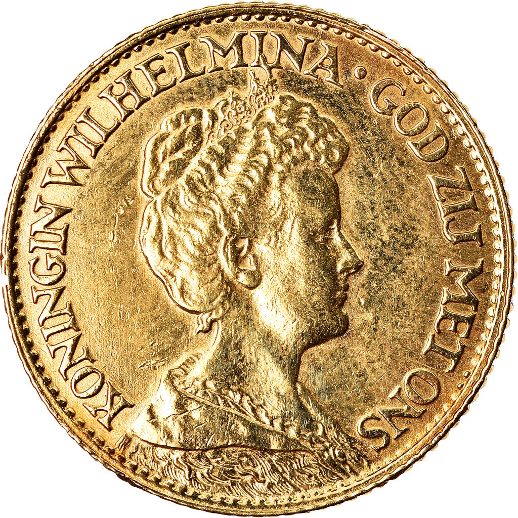 Coin, Netherlands, Wilhelmina I, 10 Gulden, 1917, AU(50-53), Gold, KM:149