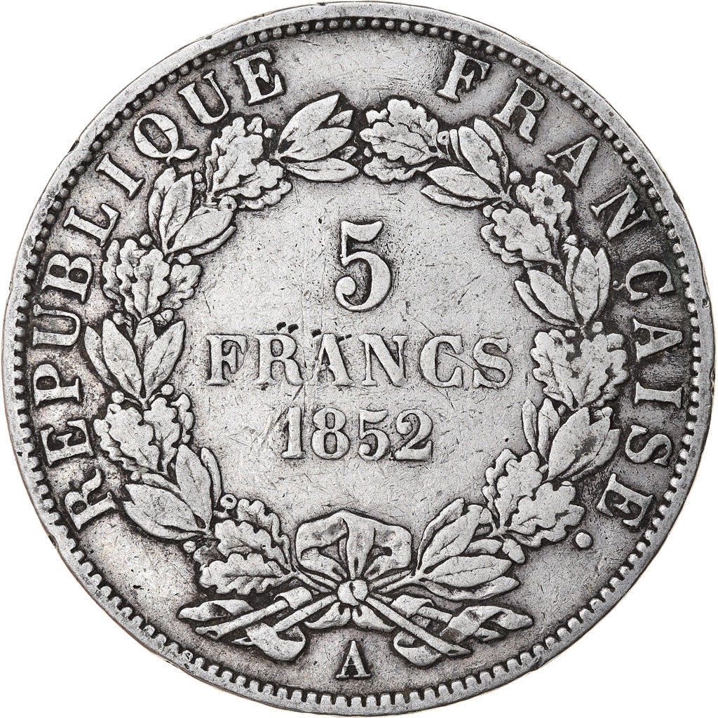 Coin, France, Napoléon III, 5 Francs, 1852, Paris, VF(20-25), Silver, KM:773.1