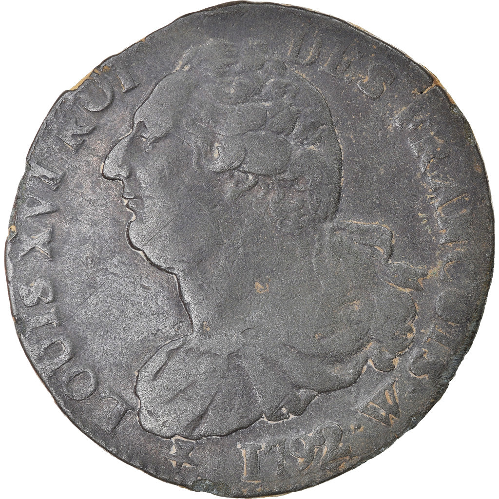 Coin, France, Louis XVI, 2 Sols, 1792, Lille, VF(30-35), Bronze, KM:603.16