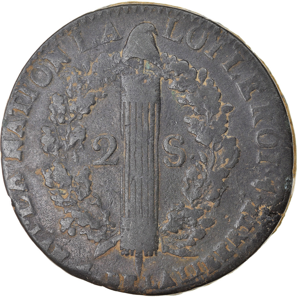 Coin, France, Louis XVI, 2 Sols, 1792, Lille, VF(30-35), Bronze, KM:603.16