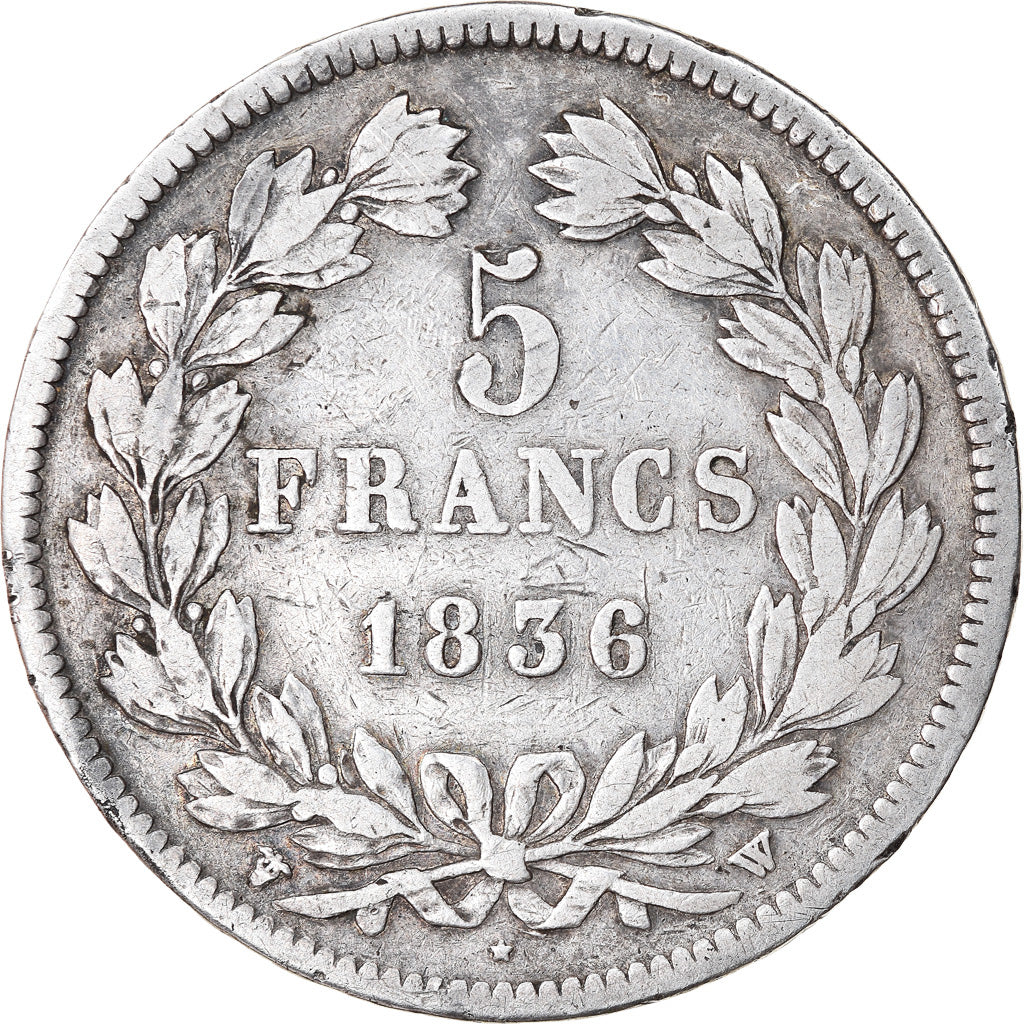 Coin, France, Louis-Philippe, 5 Francs, 1836, Lille, VF(30-35), Silver