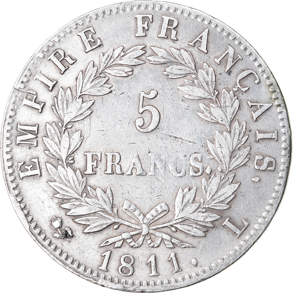 Moneda, Francia, Napoléon I, 5 Francs, 1811, Bayonne, BC+, Plata, KM:694.9