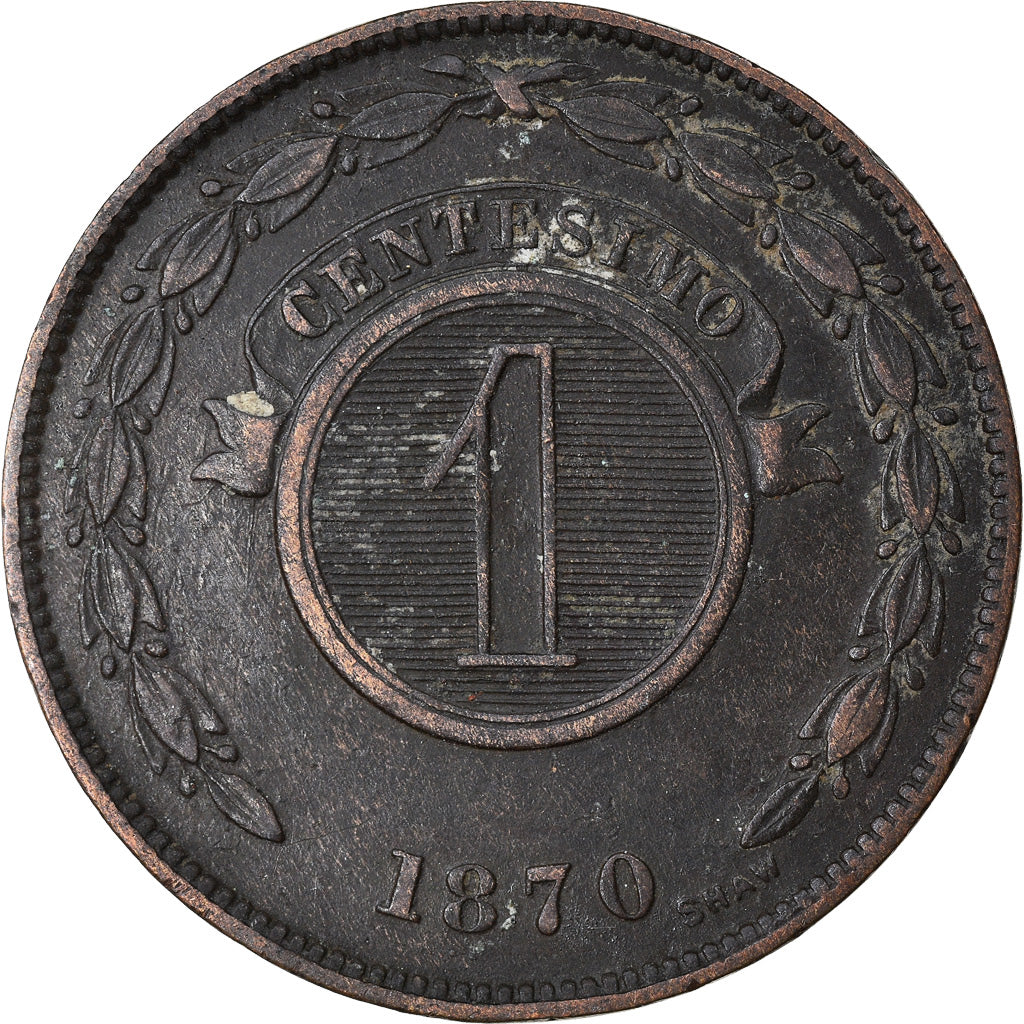 Moeda, Paraguai, Centesimo, 1870, Heaton, EF(40-45), Cobre, KM:2
