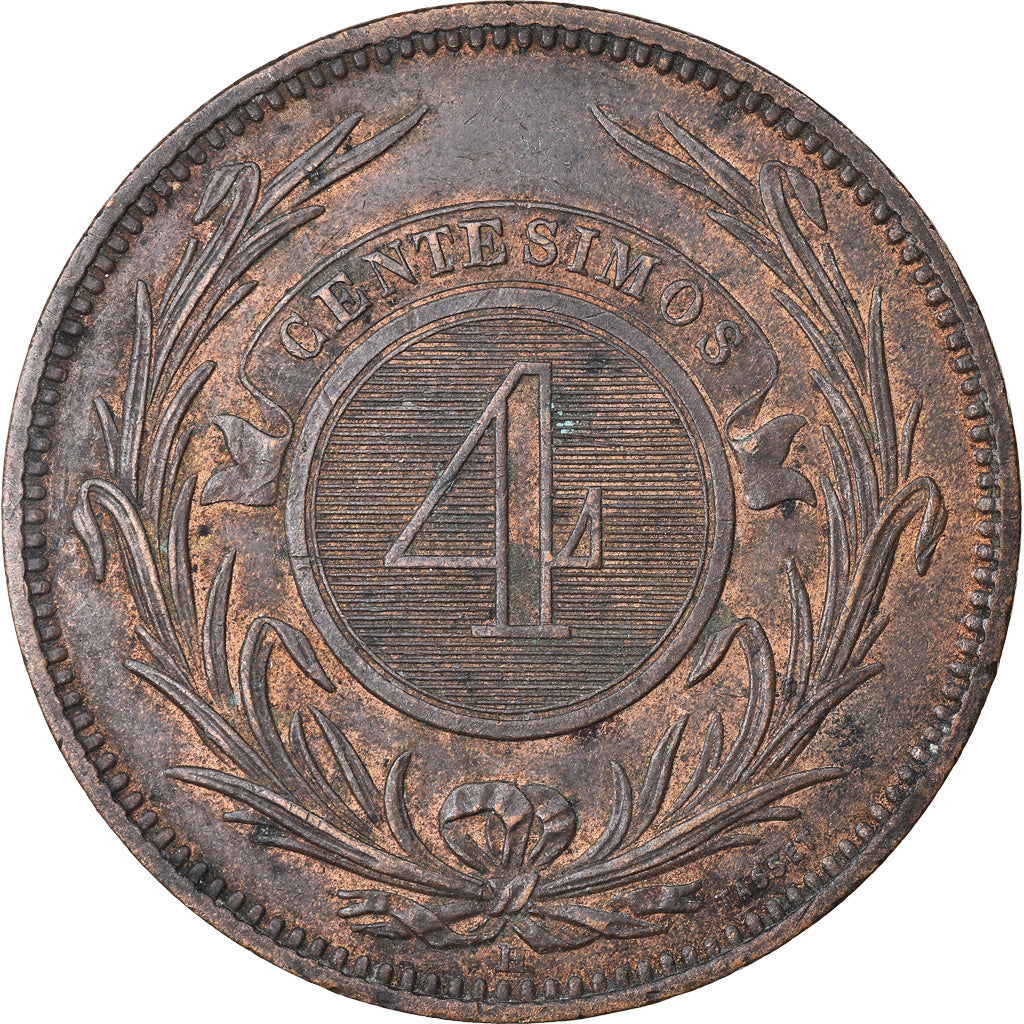 Münze, Uruguay, 4 Centesimos, 1869, Uruguay Mint, Birmingham, SS, Bronze, KM:13