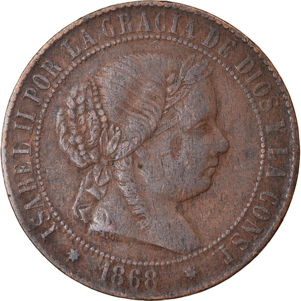 Moeda, Espanha, Isabel II, 2-1/2 Centimos, 1868, Sevilla, VF(30-35), Cobre