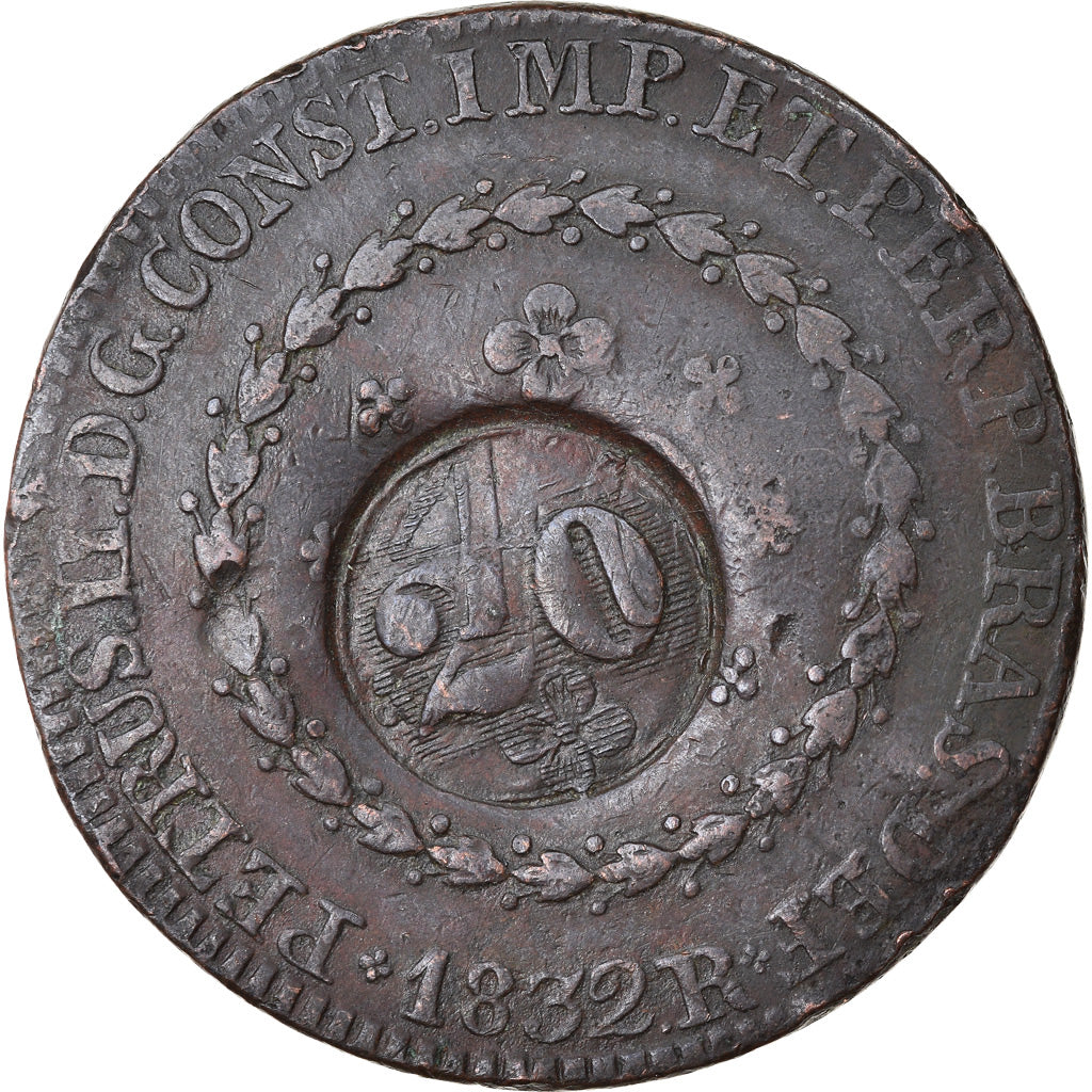 Monnaie, Brésil, Pedro II, 20 Reis, 1832, Rio de Janeiro, Countermarked, TB+