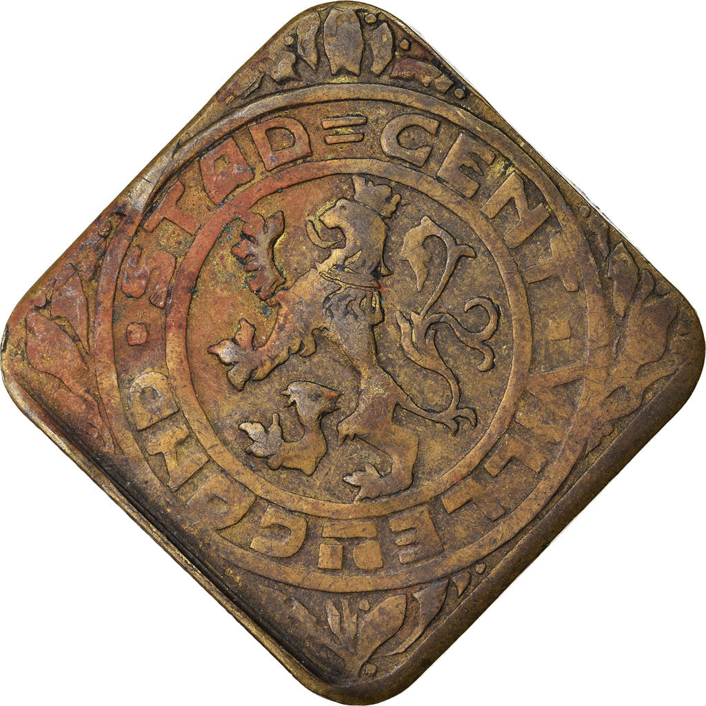 Coin, Belgium, GHENT, 2 Franken, 1915, Gand, EF(40-45), Brass Plated Iron