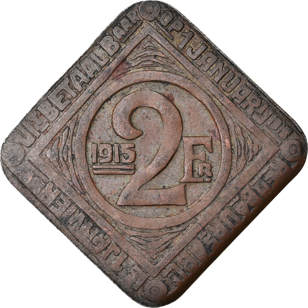 Coin, Belgium, GHENT, 2 Franken, 1915, Gand, EF(40-45), Brass Plated Iron