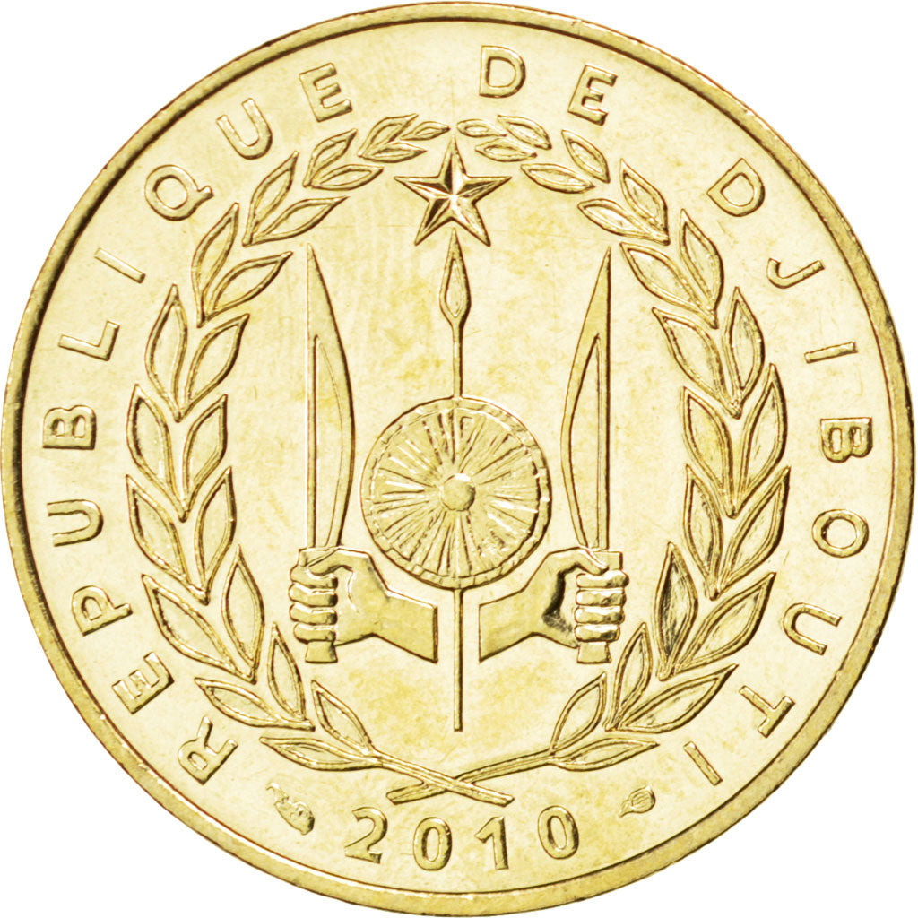 DJIBOUTI, 20 Francs, 2010, Paris, KM #24, MS(63), Aluminum-Bronze, 23.5, 4.00
