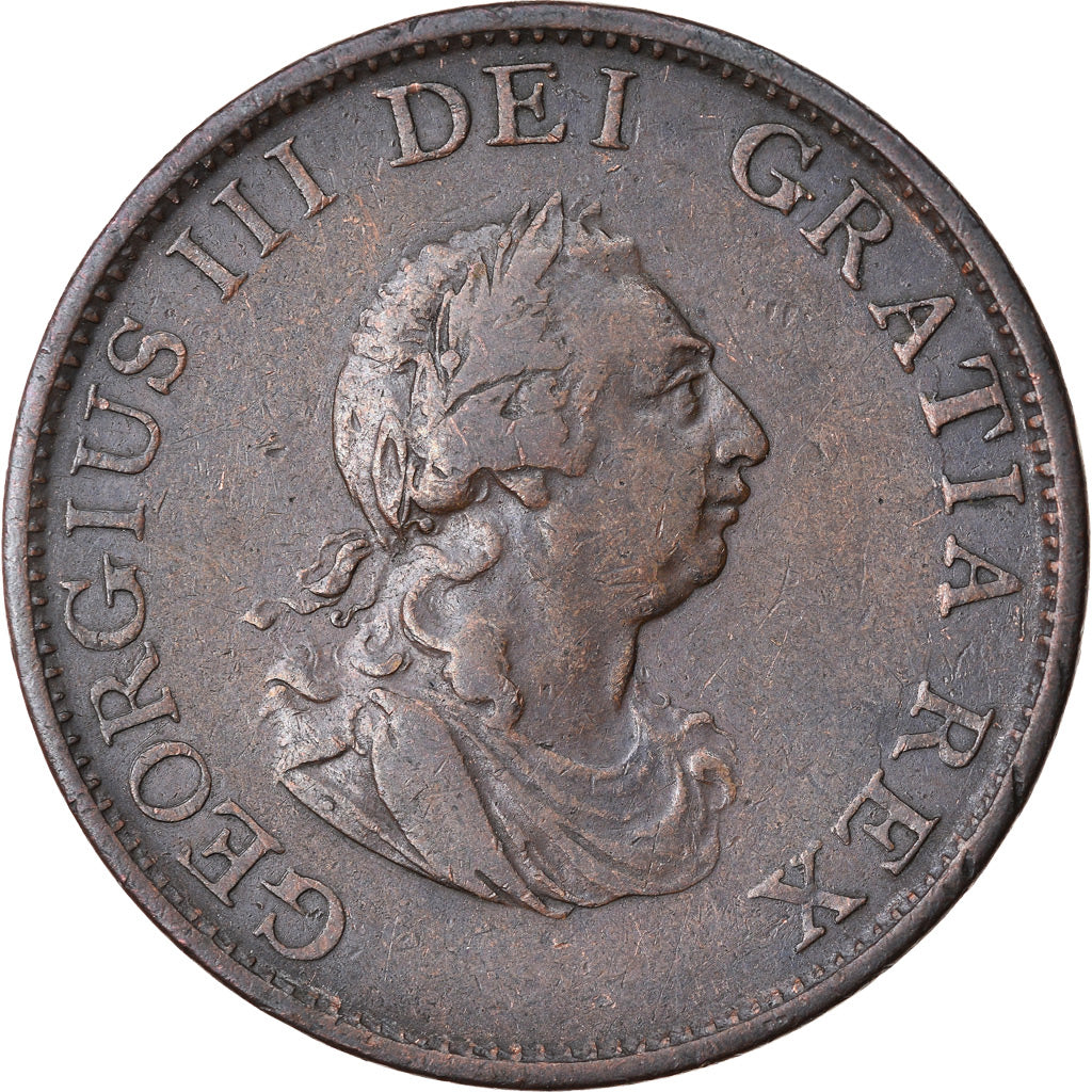 Moneta, Gran Bretagna, George III, 1/2 Penny, 1799, MB+, Rame, KM:647