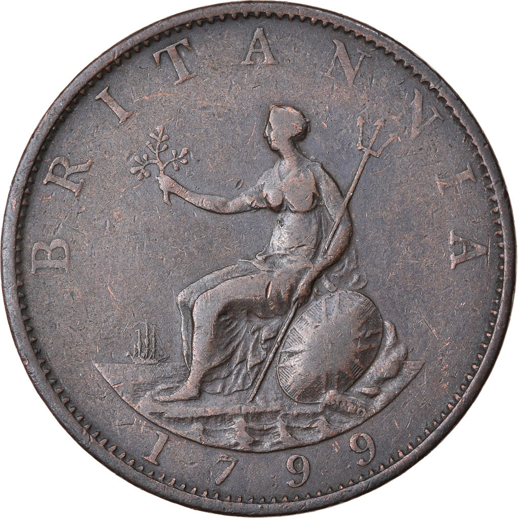 Moneta, Gran Bretagna, George III, 1/2 Penny, 1799, MB+, Rame, KM:647