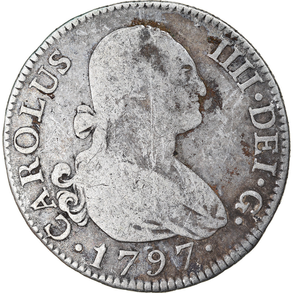 Moneda, España, Charles IV, 2 Reales, 1797, Madrid, BC+, Plata, KM:430.1
